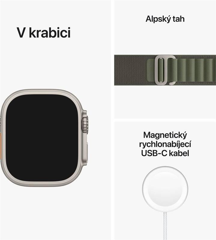 Chytré hodinky Apple Watch Ultra GPS Cellular, 49mm pouzdro z titanu - zelený alpský tah - M, Chytré, hodinky, Apple, Watch, Ultra, GPS, Cellular, 49mm, pouzdro, z, titanu, zelený, alpský, tah, - M